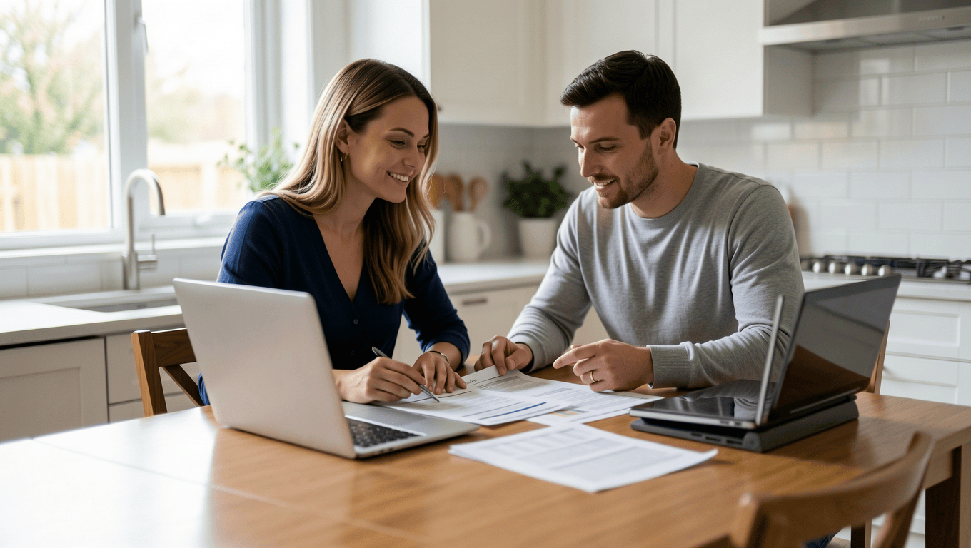 Couple discussing home improvement loans bad credit Texas options.