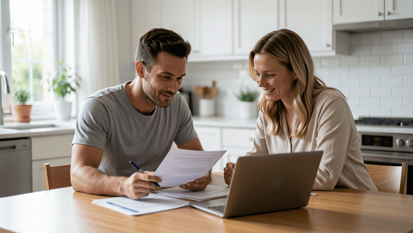 Couple reviewing same day loans Texas bad credit application details.