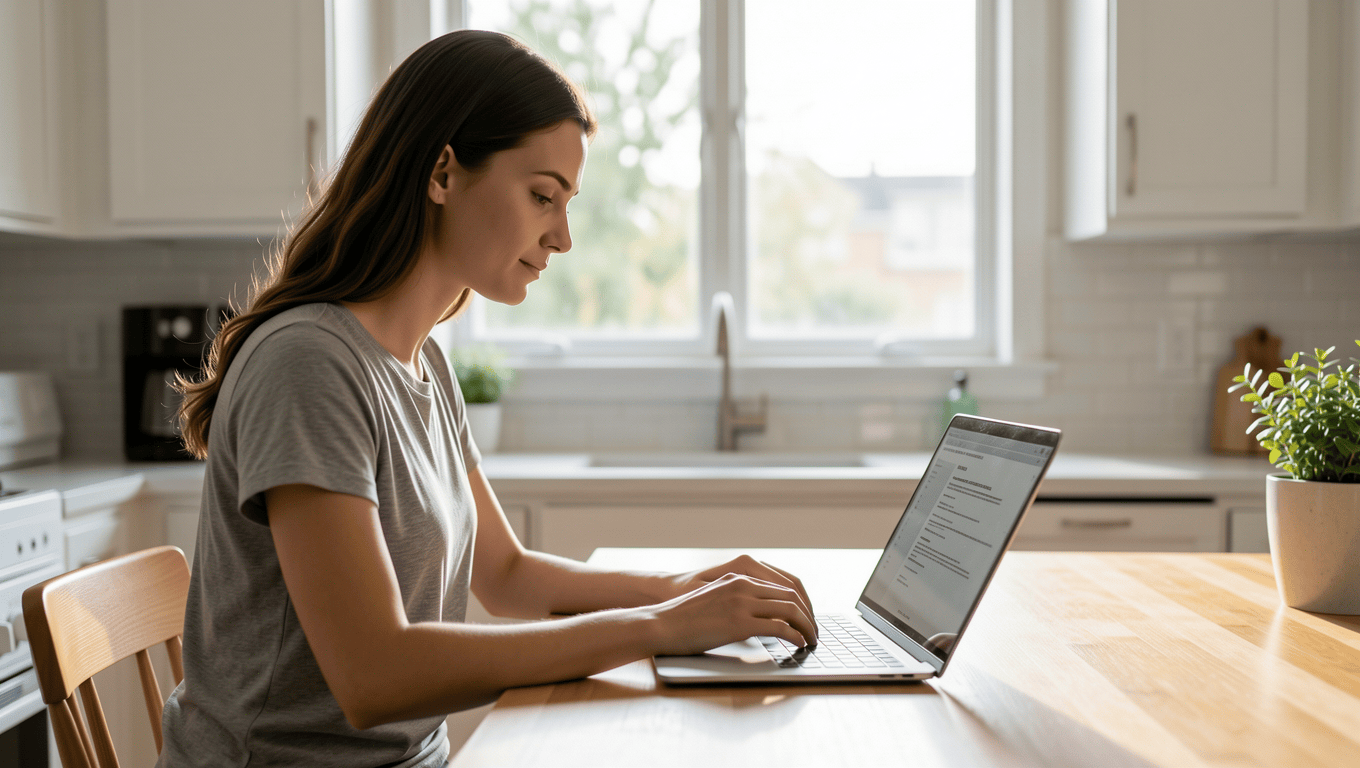 Woman Reviewing Small Loan Documents Online in Texas