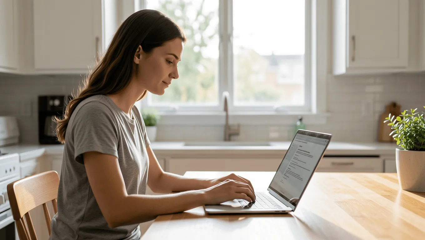 Woman Reviewing Small Loan Documents Online in Texas