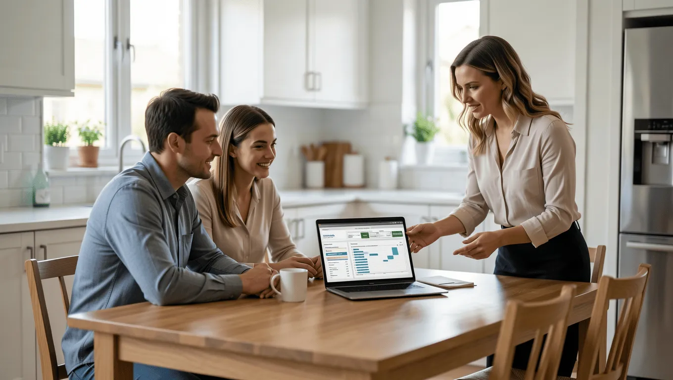 Couple using personal loan calculator Texas with an advisor.