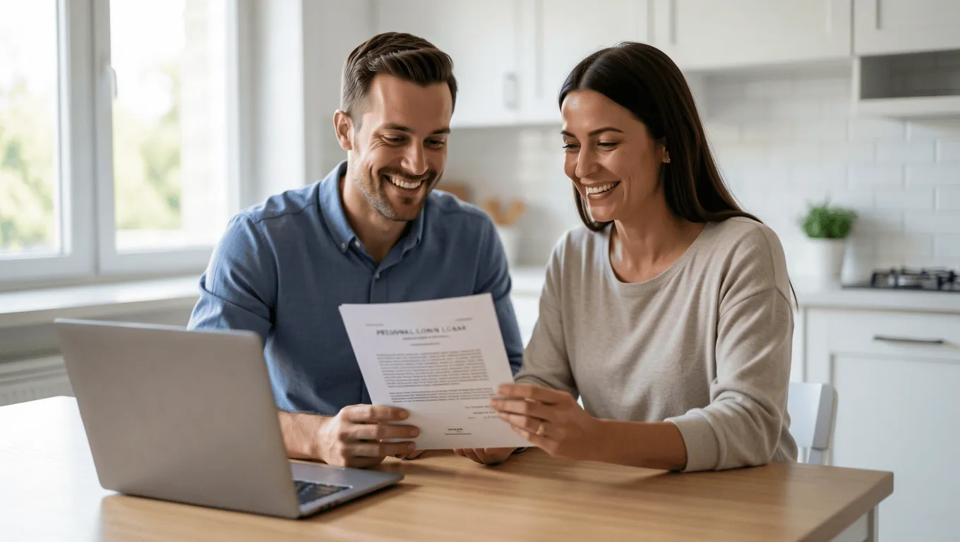 Texas couple reviewing a personal loan document in 2026