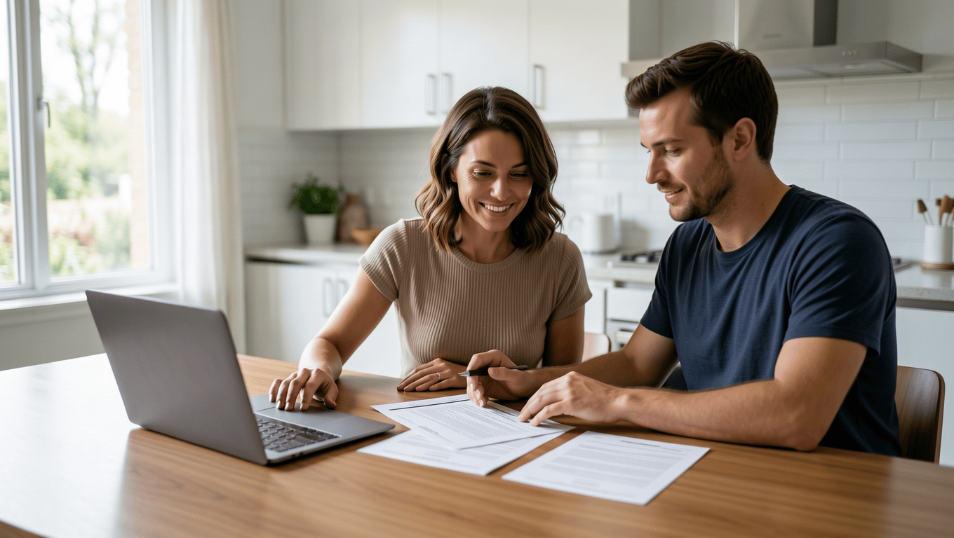 Austin couple reviewing personal loan options and documents.