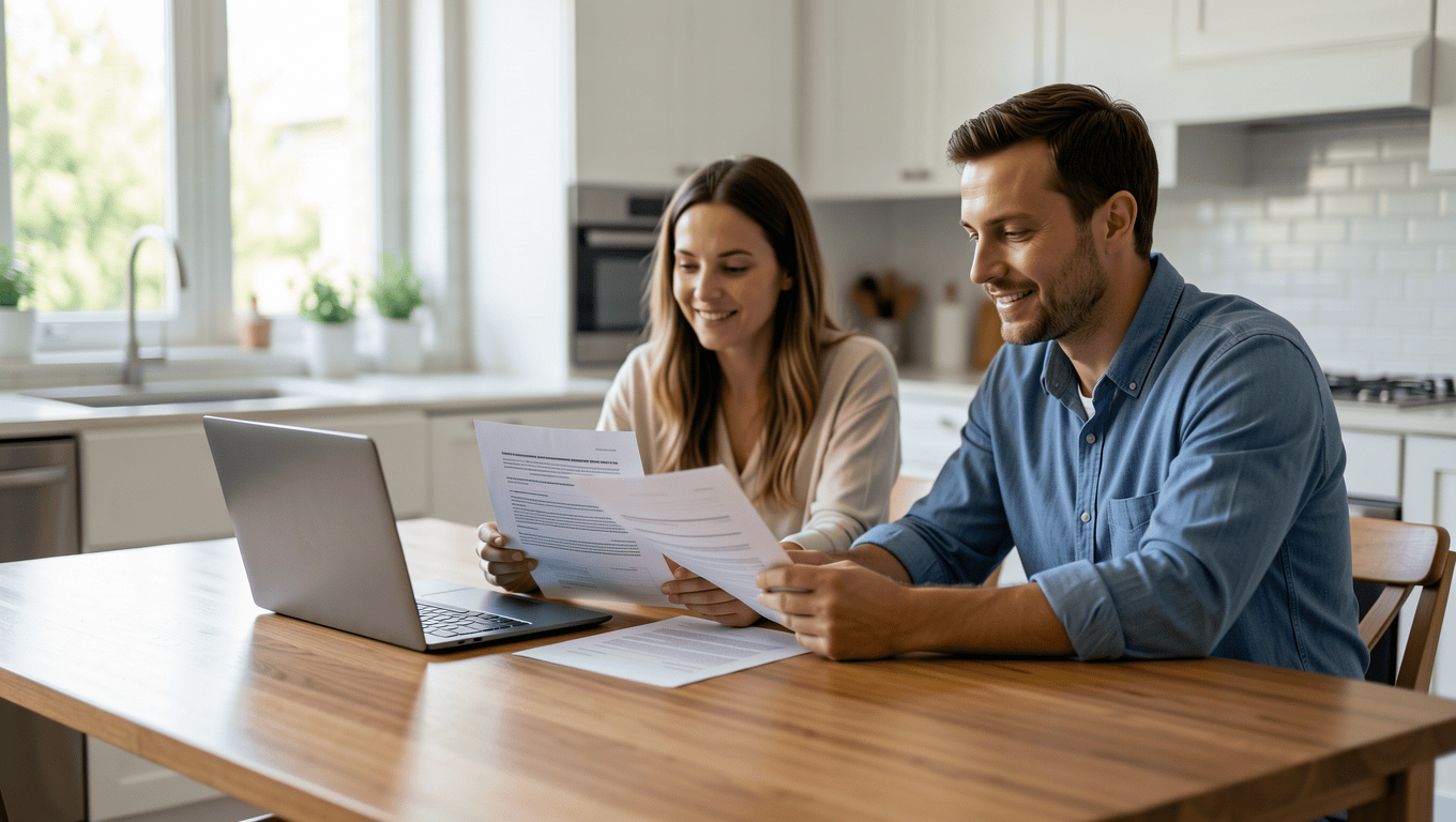 Beaumont TX couple reviewing personal loan approval paperwork.