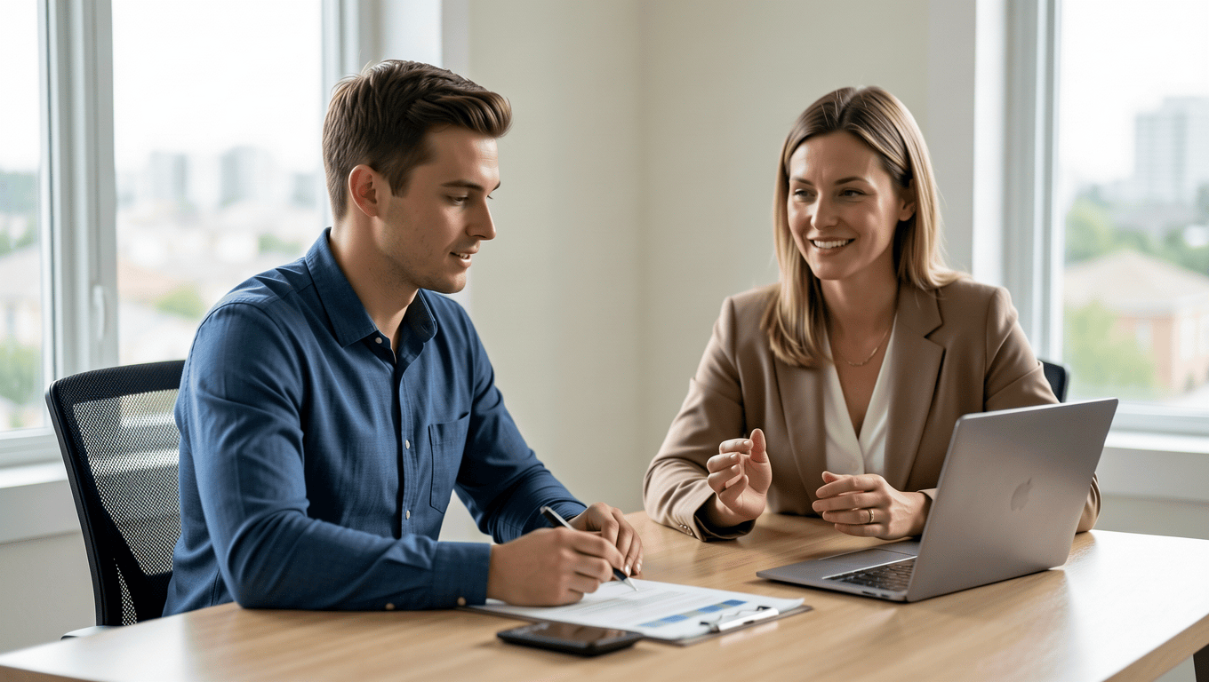 Financial advisor helping a client with personal loan options in Houston.