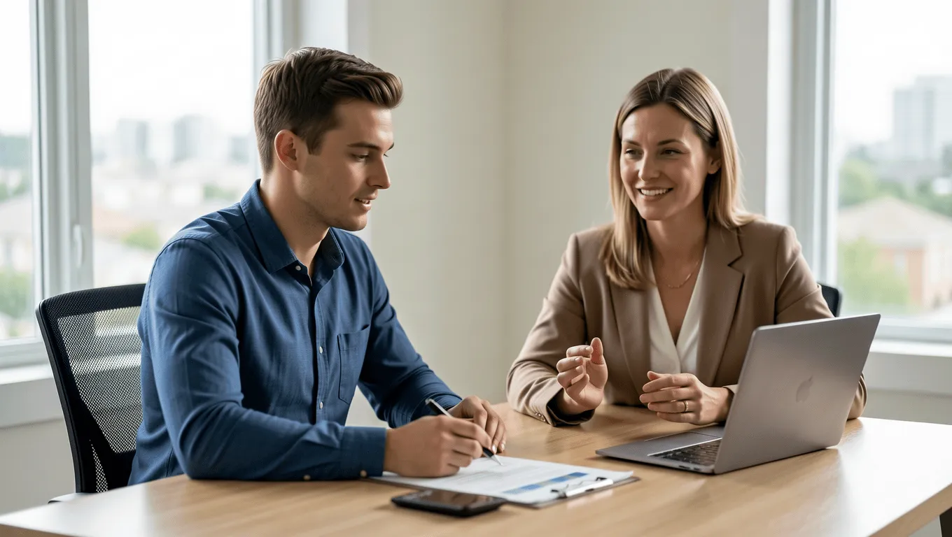 Financial advisor helping a client with personal loan options in Houston.
