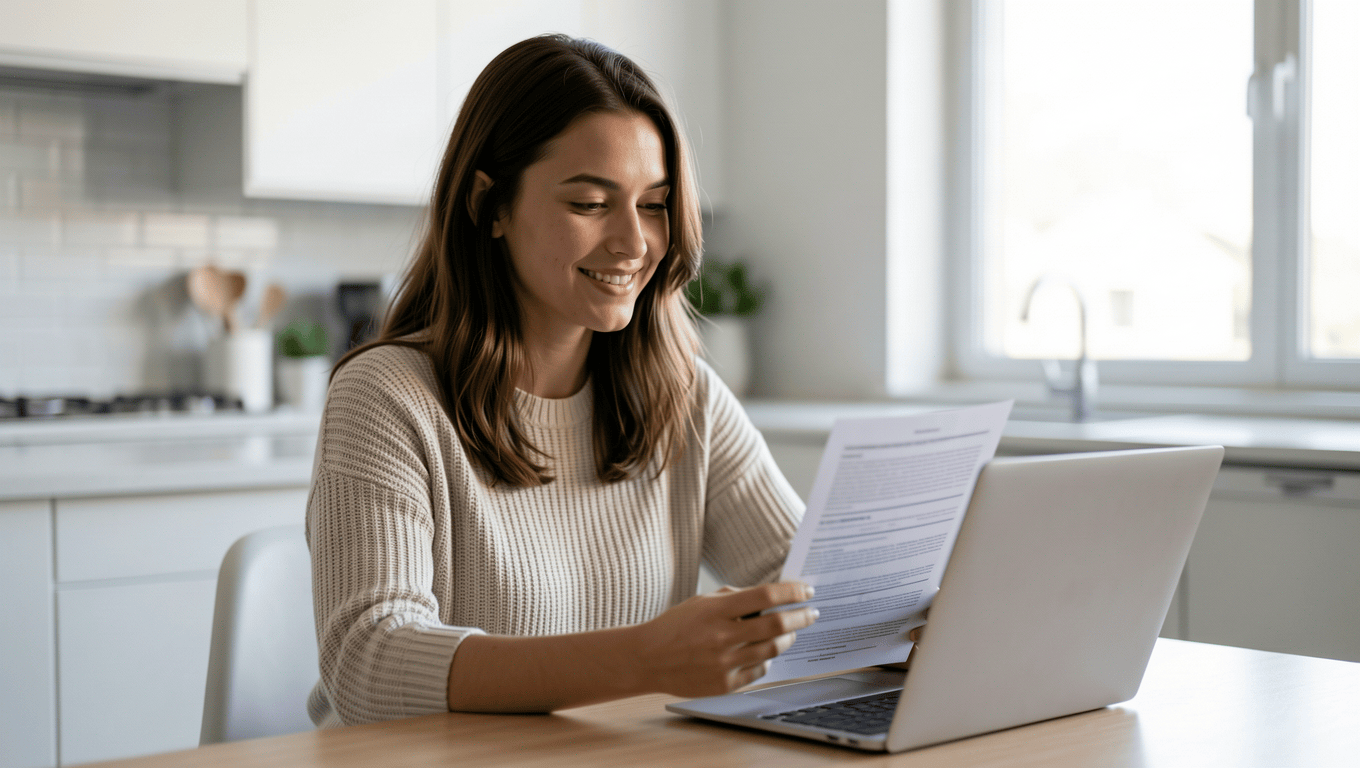 Woman Reviewing 540 Credit Score Loan Documents in Texas