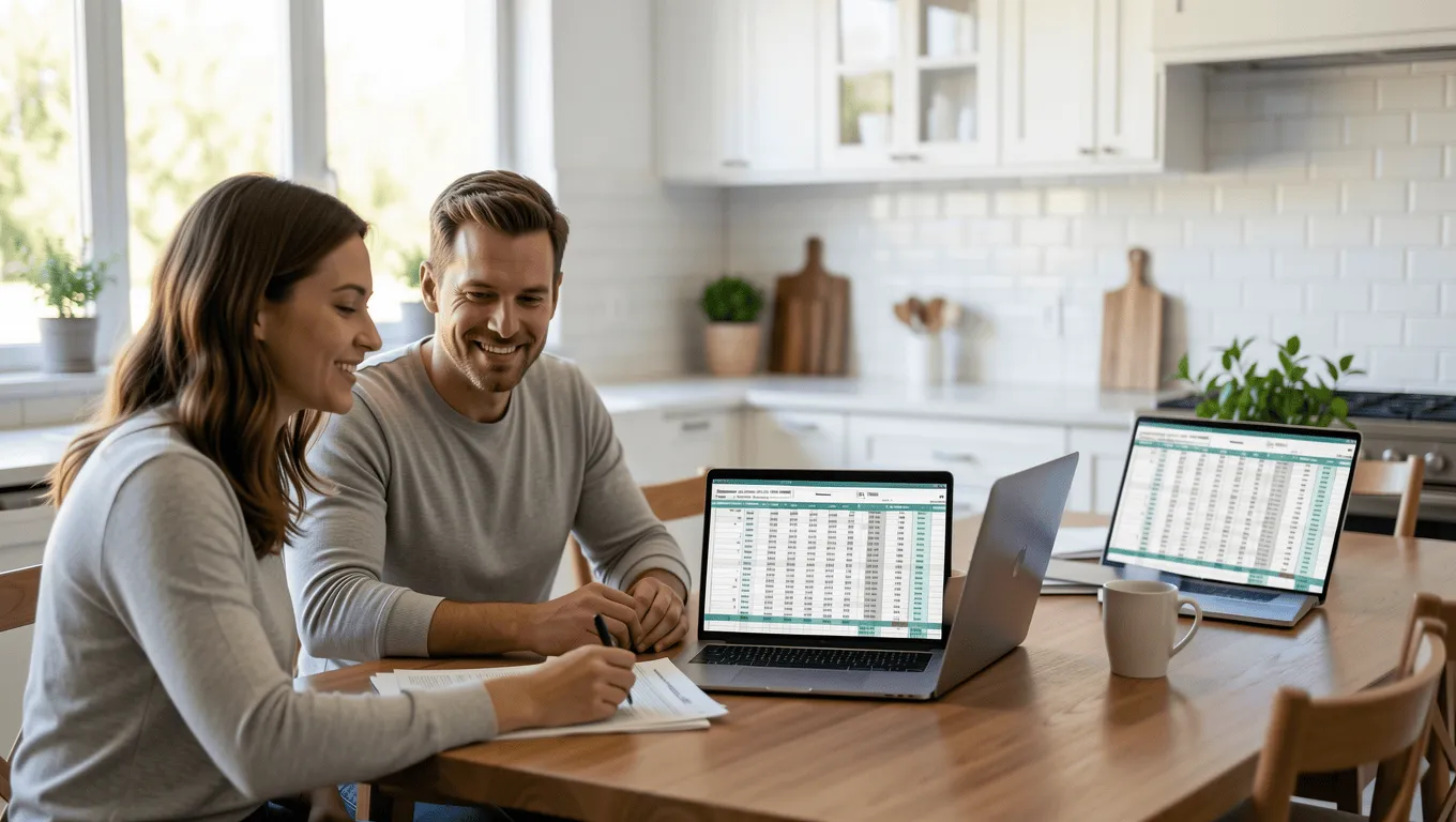 Couple planning finances using 680 credit score loan in Texas.