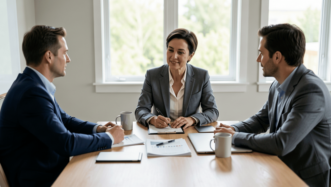 Homeowner discussing basement waterproofing financing in Texas with an advisor