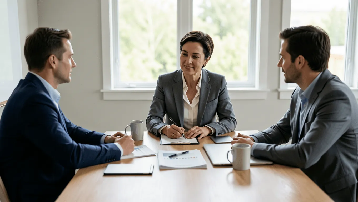 Homeowner discussing basement waterproofing financing in Texas with an advisor