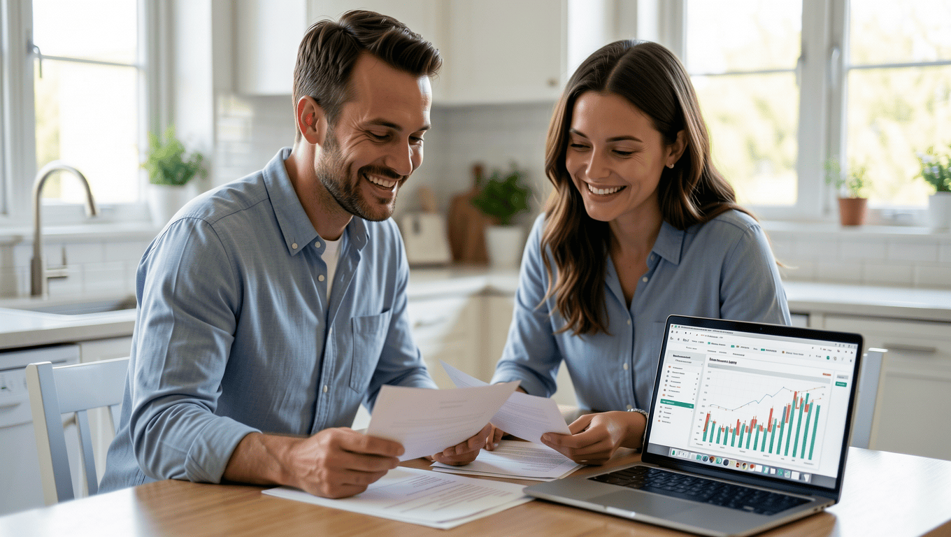 Couple reviewing bathroom remodel financing options in Texas.