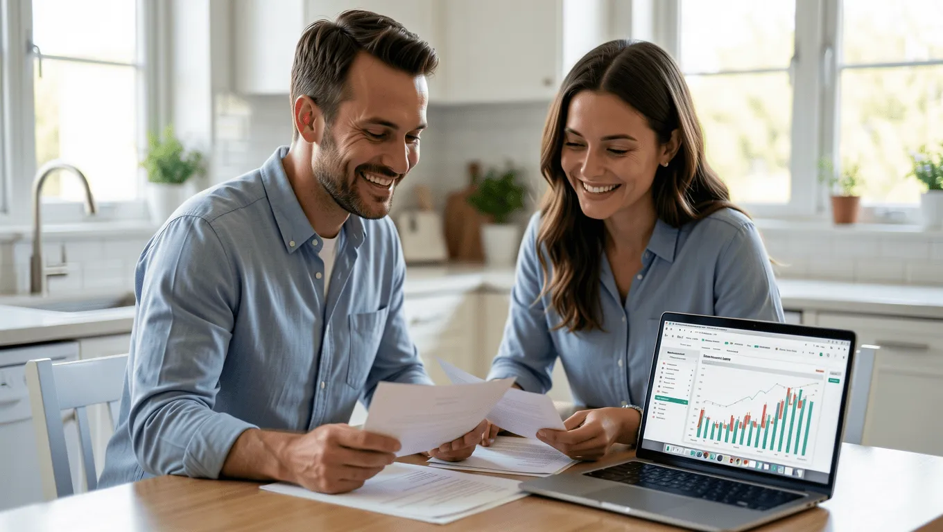 Couple reviewing bathroom remodel financing options in Texas.