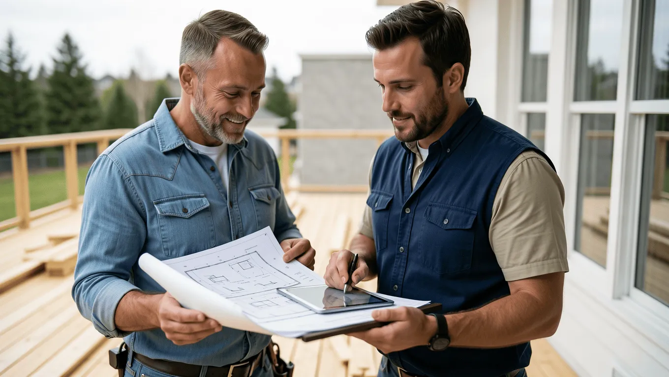 homeowner and contractor planning deck build in Texas