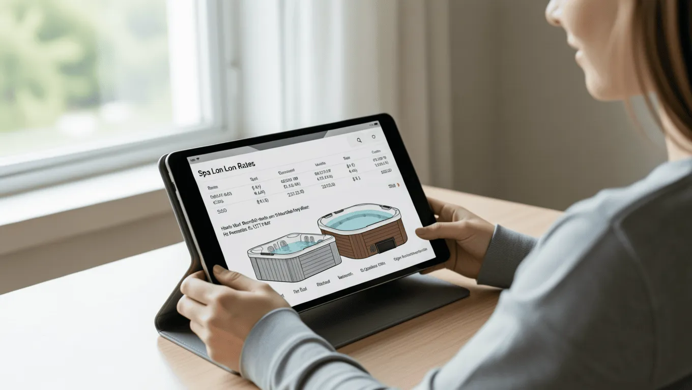 Woman planning her hot tub purchase and financing in Texas.