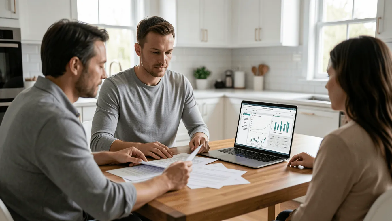 Texas couple discussing outdoor kitchen financing options.