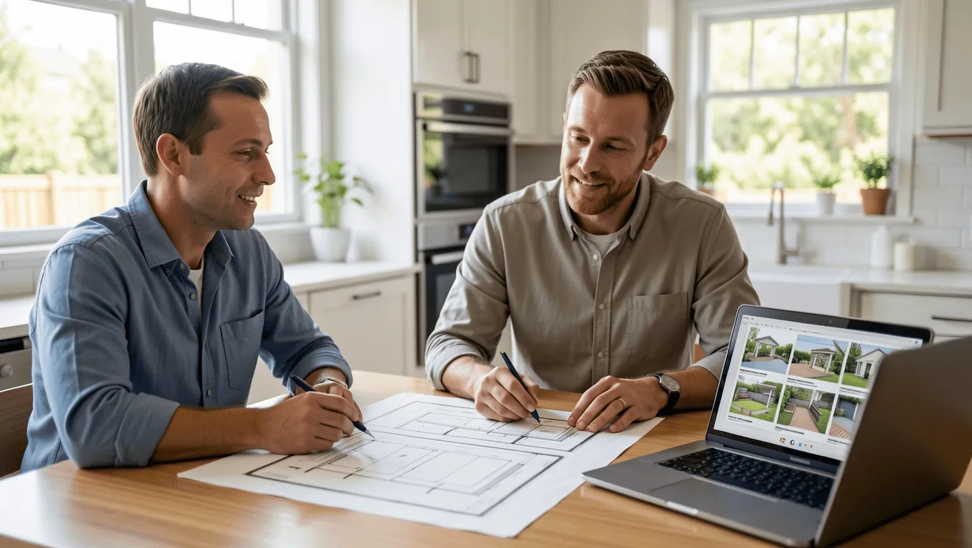 Couple planning patio financing in Texas with loan documents.