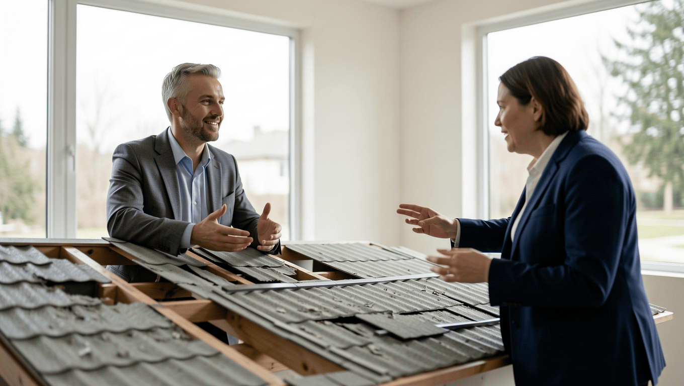 Homeowner discussing roof replacement financing in Texas for 2026.