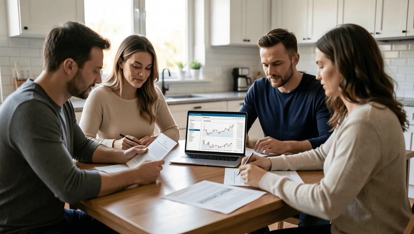 Family discussing siding financing options in Texas with approval letter.