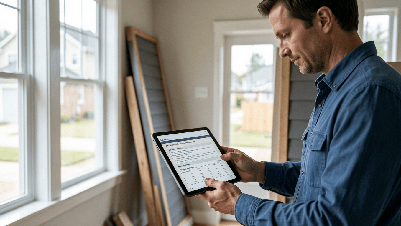 Homeowner planning siding project financing in Texas with contractor.