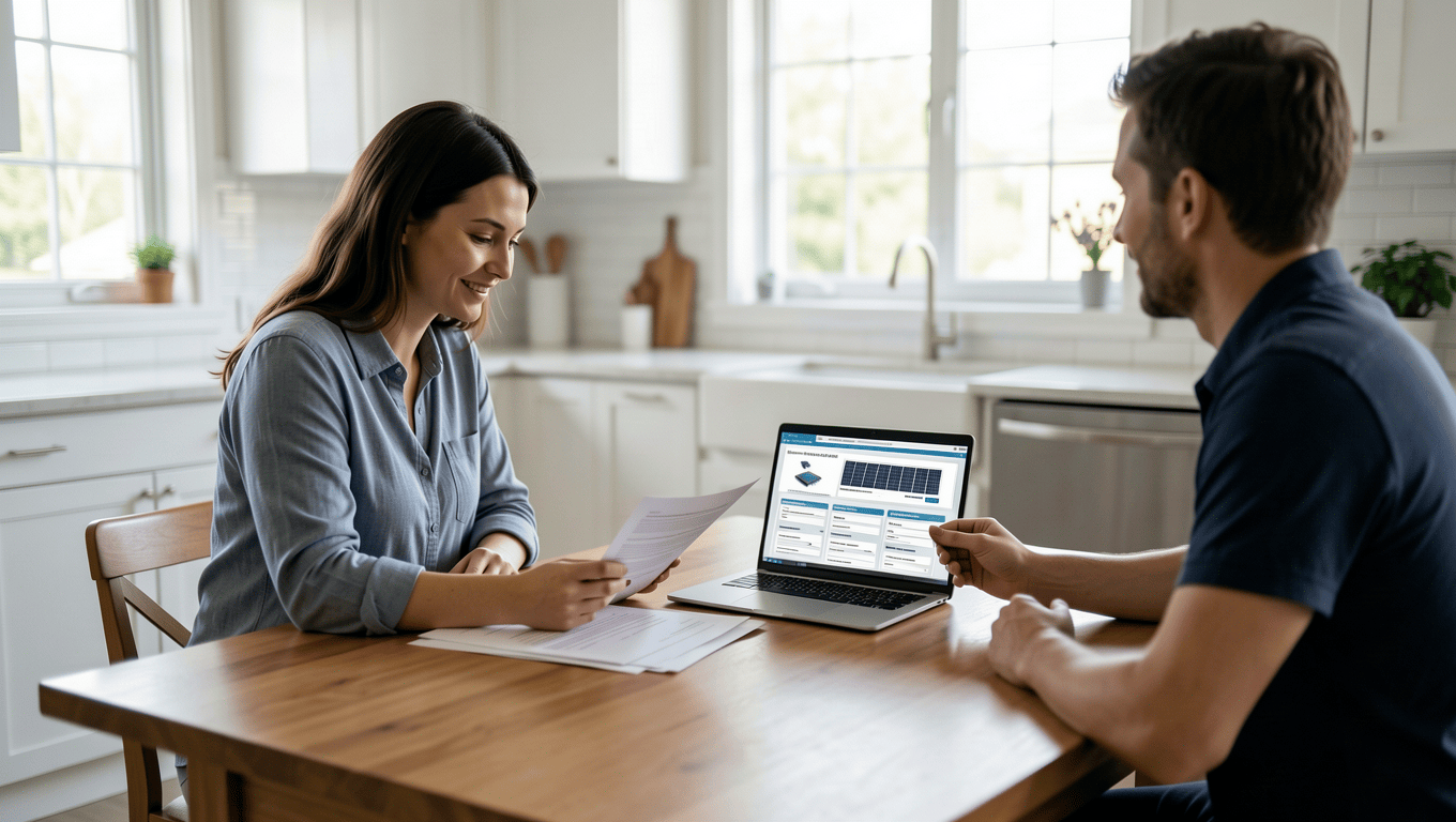 Couple Reviewing Solar Panel Loan Documents in Texas