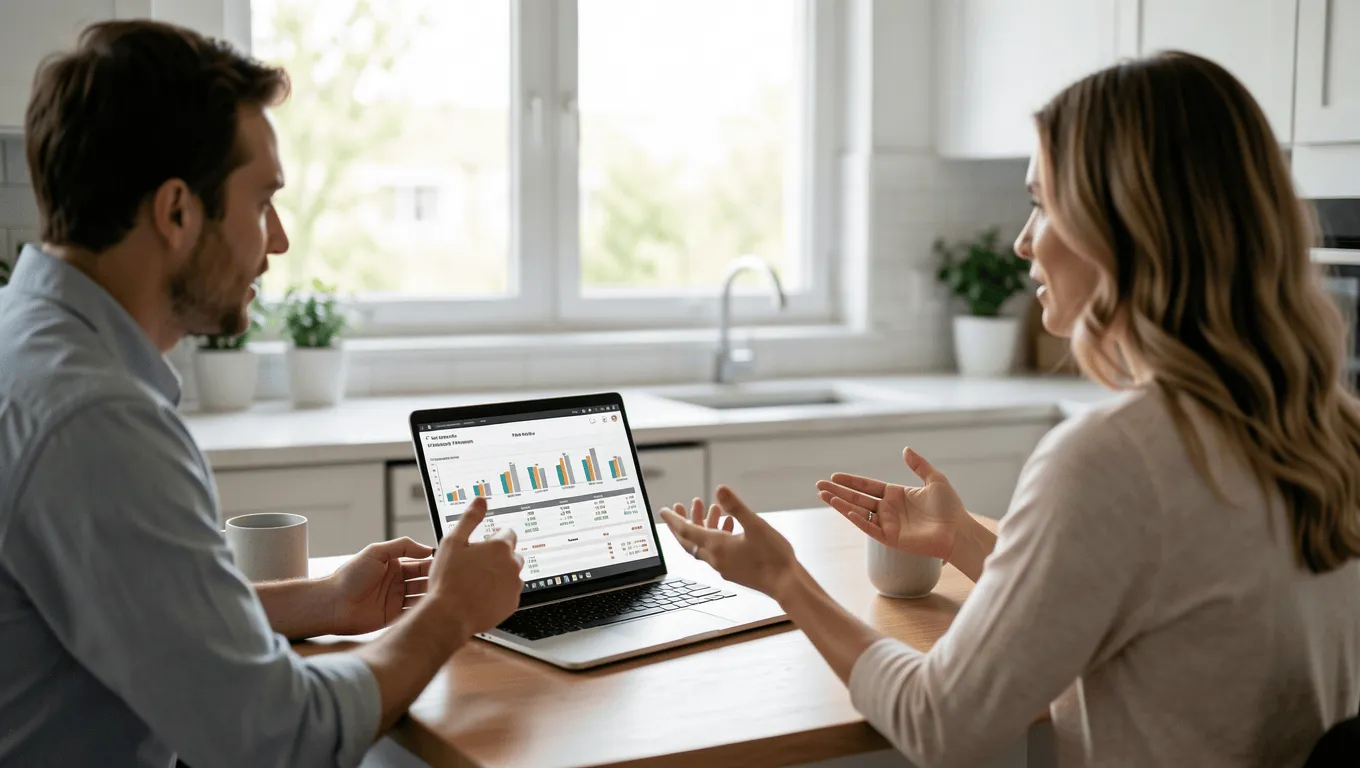 Couple discussing how to use $1000 loan for household budget in Texas.