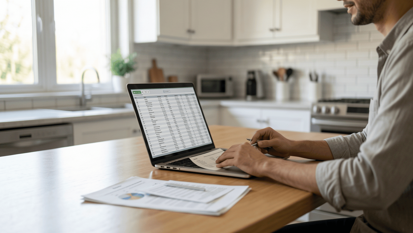 Texan using a laptop to budget with a $5000 loan.
