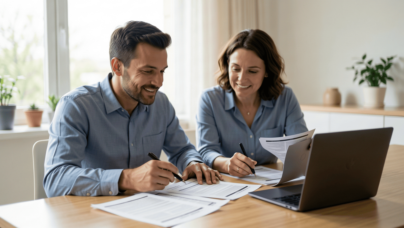 Texas couple reviewing medical loan paperwork for healthcare costs.