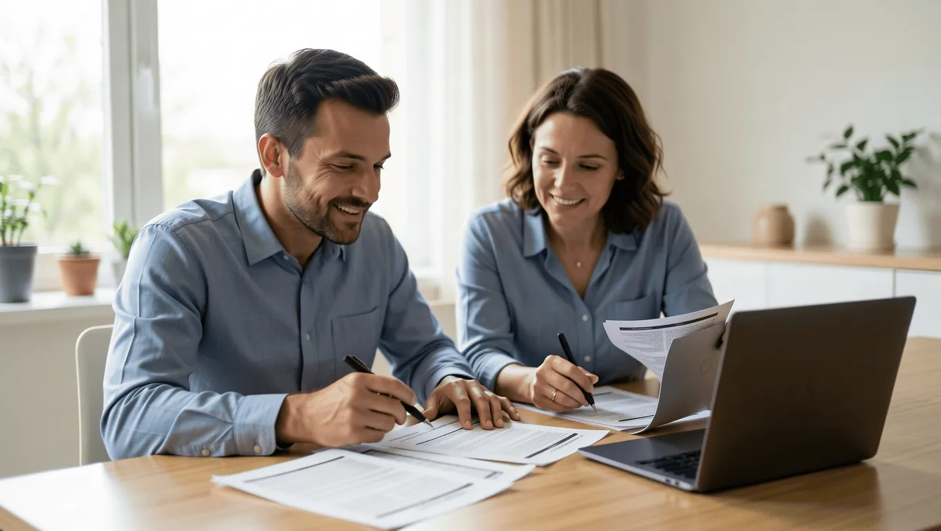 Texas couple reviewing medical loan paperwork for healthcare costs.