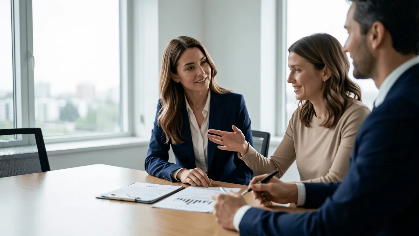 Texan woman discussing loan purposes with a financial advisor.