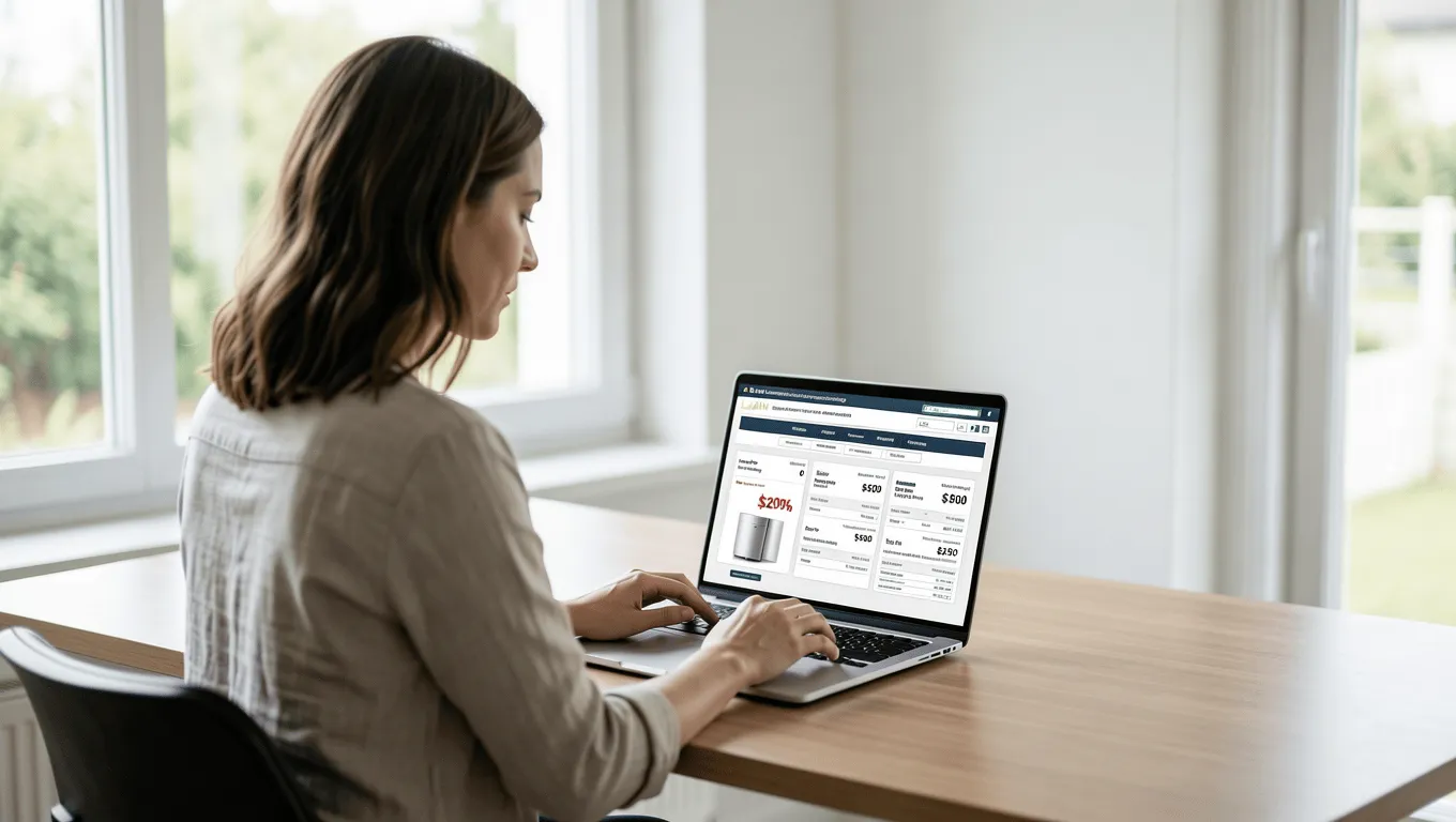 Woman comparing dishwasher loans online in Texas for 2026.