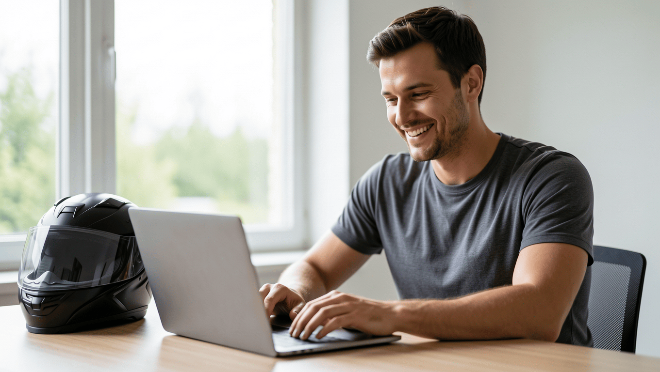 man planning motorcycle loan payments in Texas
