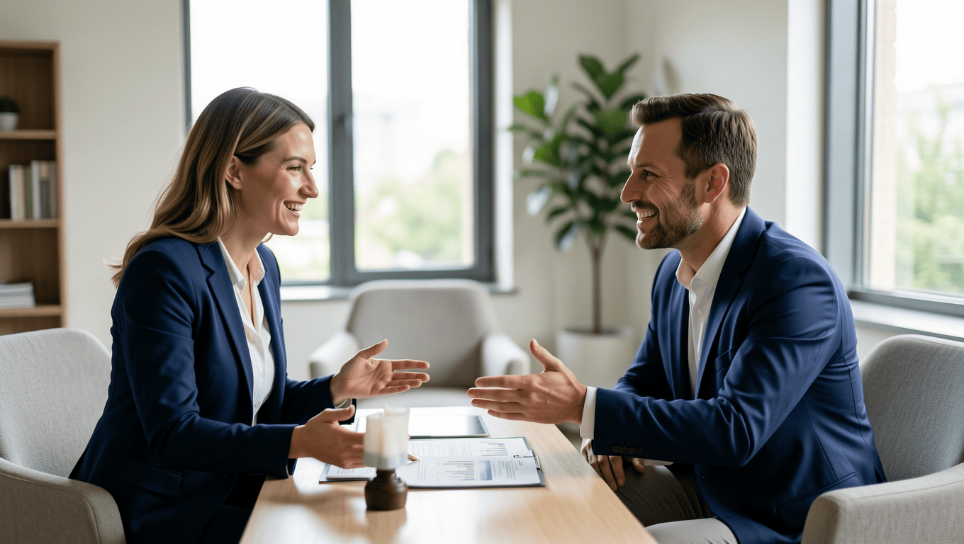 Woman getting advice about moving loans in Texas from a financial advisor.