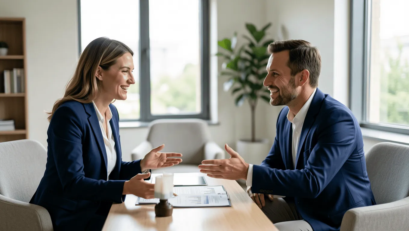 Woman getting advice about moving loans in Texas from a financial advisor.