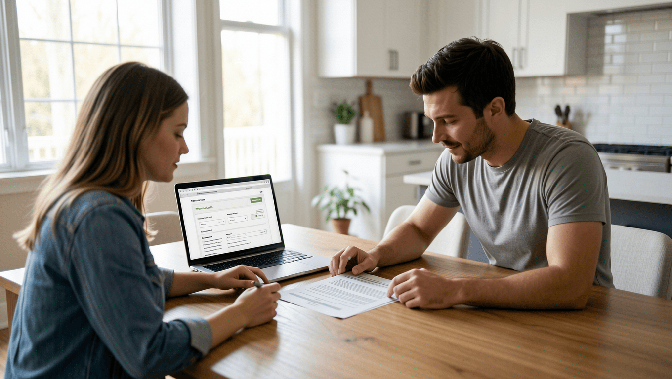 Couple Reviewing Oven Loan Documents in Texas Kitchen