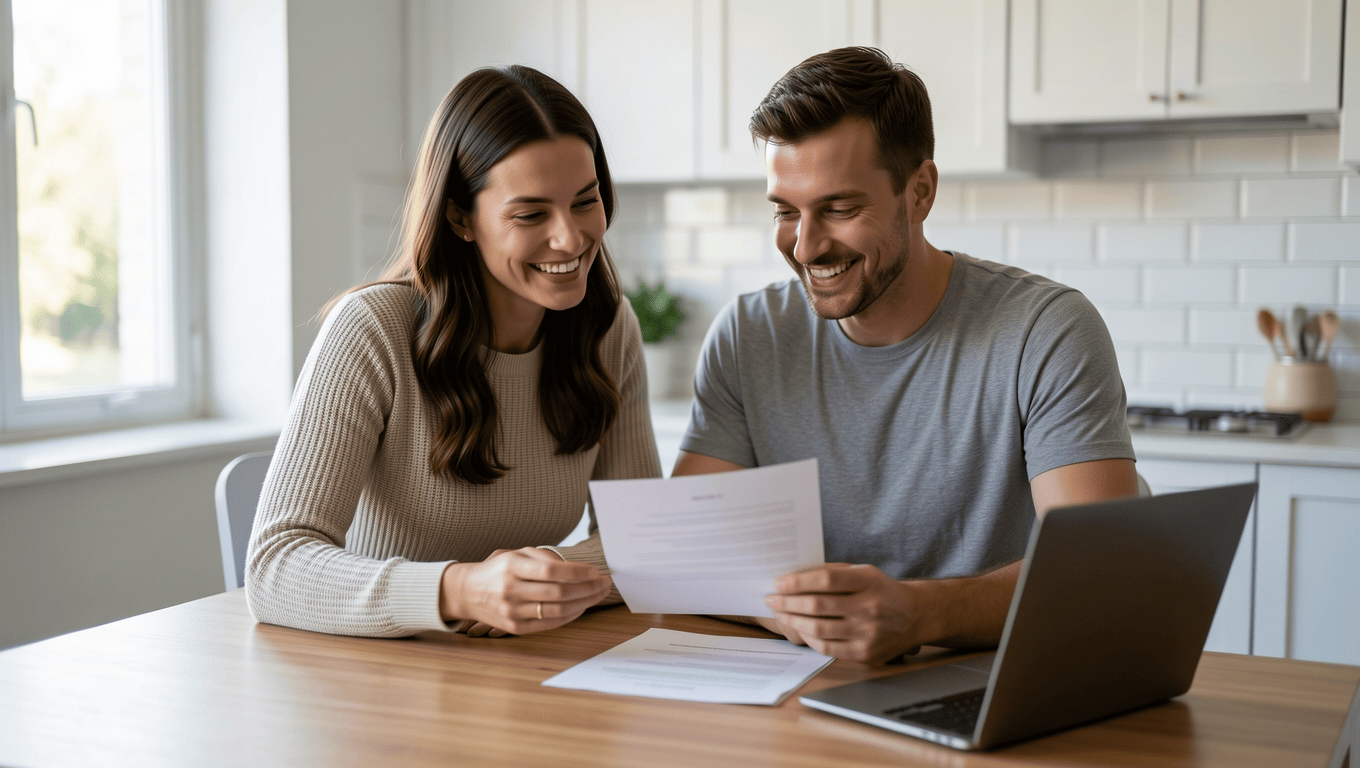 Couple reviewing vacation loan approval in Texas