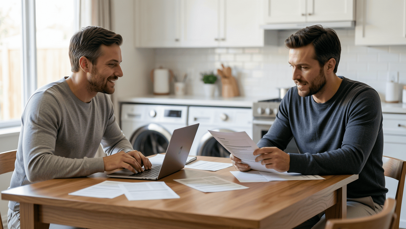 Couple Reviewing Washer Dryer Financing Documents in Texas