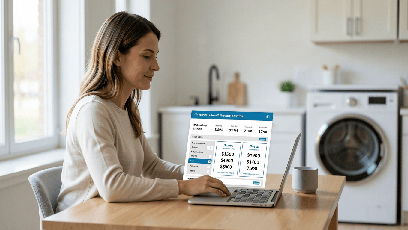 Woman Comparing Washer Dryer Loan Rates Online in Texas