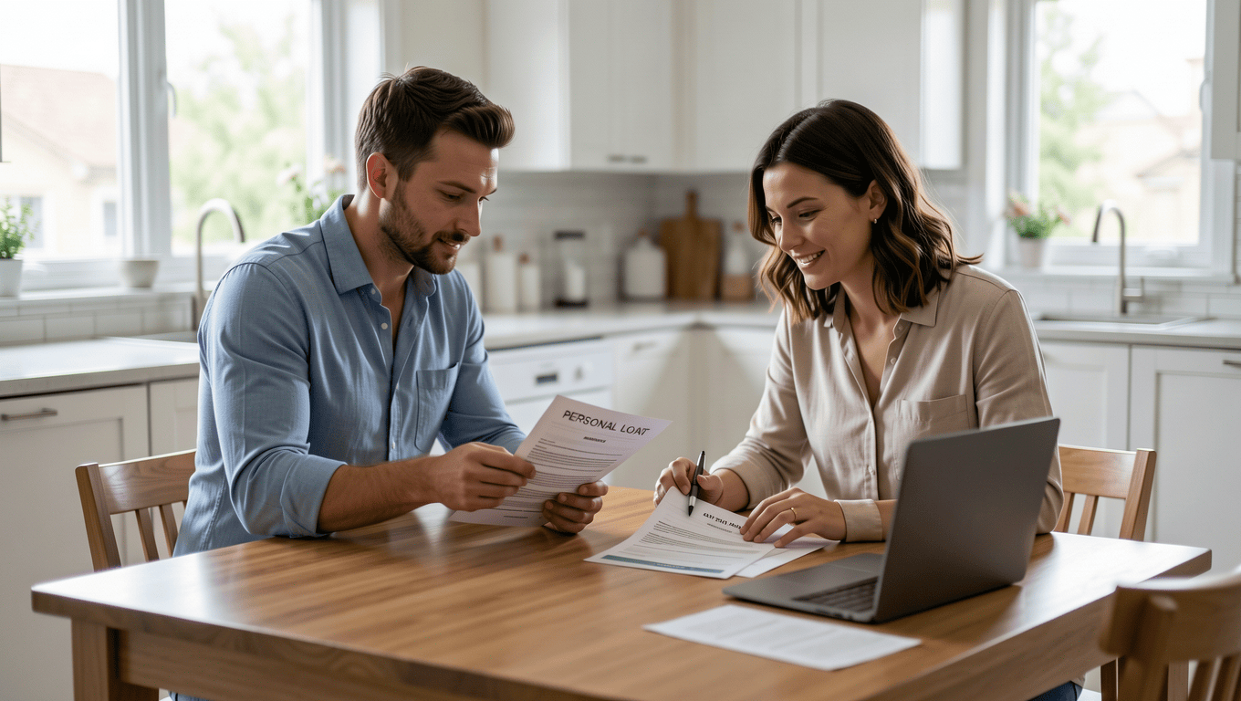 Texas couple reviewing wedding loan options online.