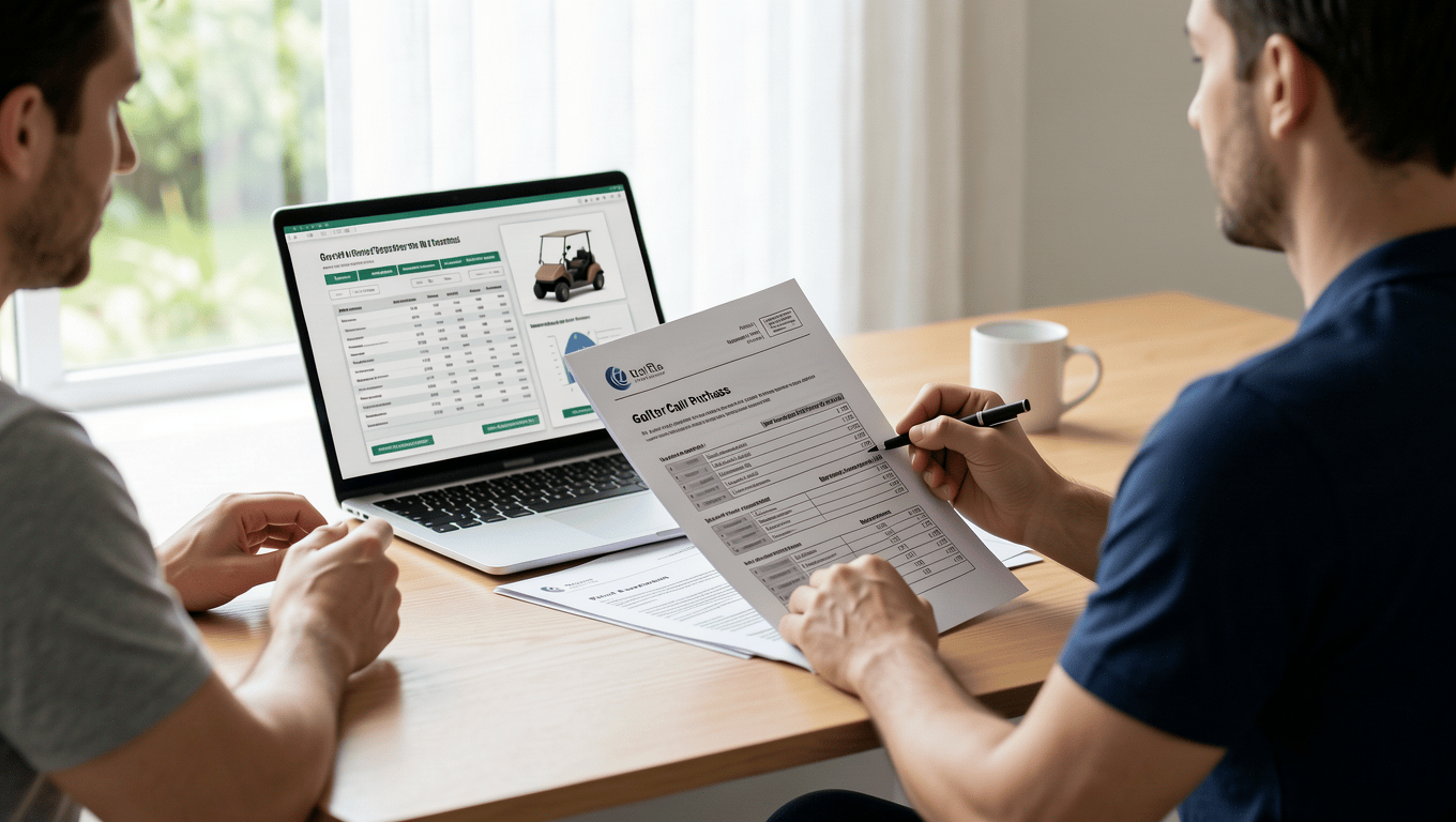 Couple Reviewing Golf Cart Loan Documents in Texas