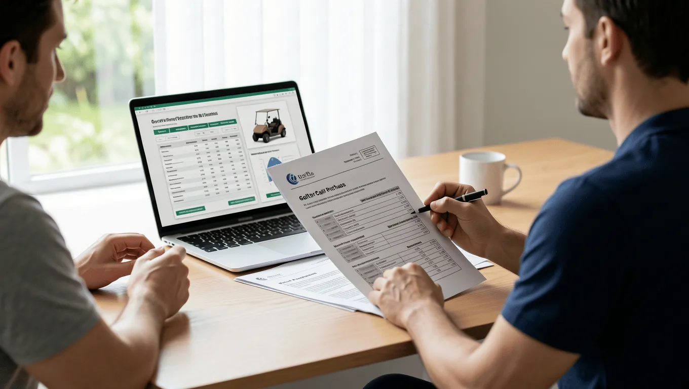 Couple Reviewing Golf Cart Loan Documents in Texas