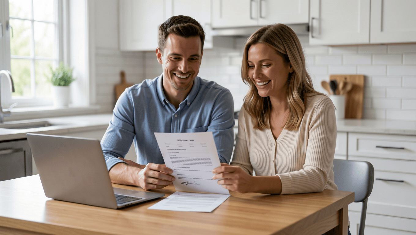 Couple reviewing lawn mower financing options in Texas