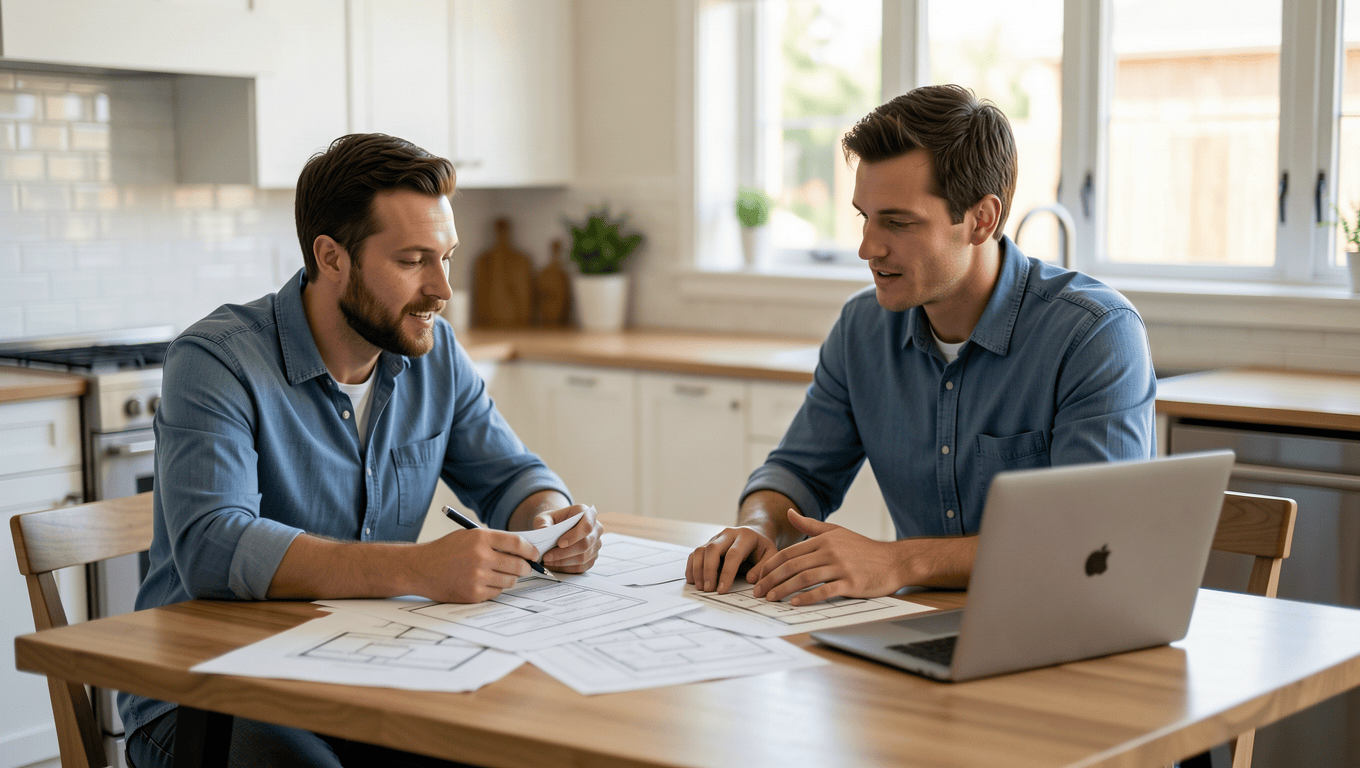 Couple Reviewing Outdoor Kitchen Loan Documents in Texas