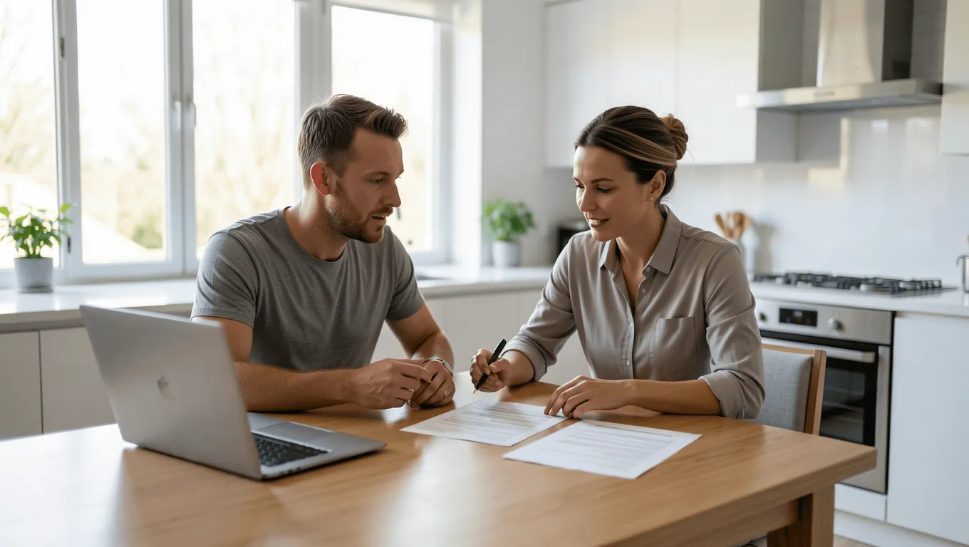 Couple reviewing sauna loan documents in Texas.