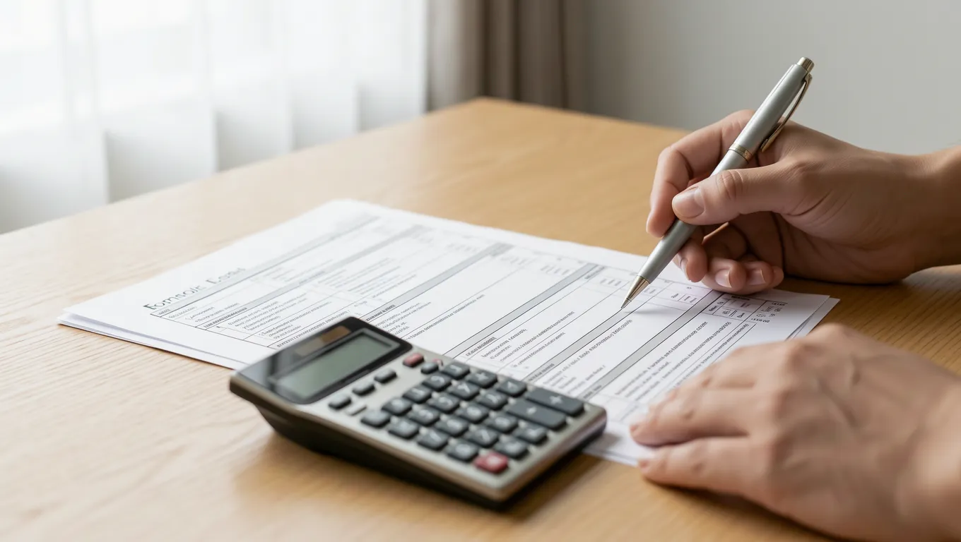 Hands reviewing medical bills and calculating finances
