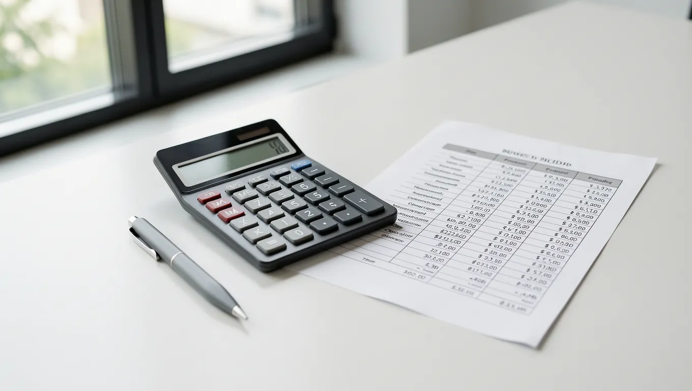 Financial planning tools including a calculator and budget sheet