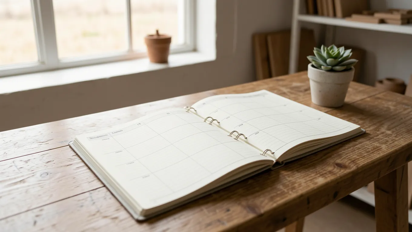 An empty artisan planner on a sunny desk representing seasonal income gaps