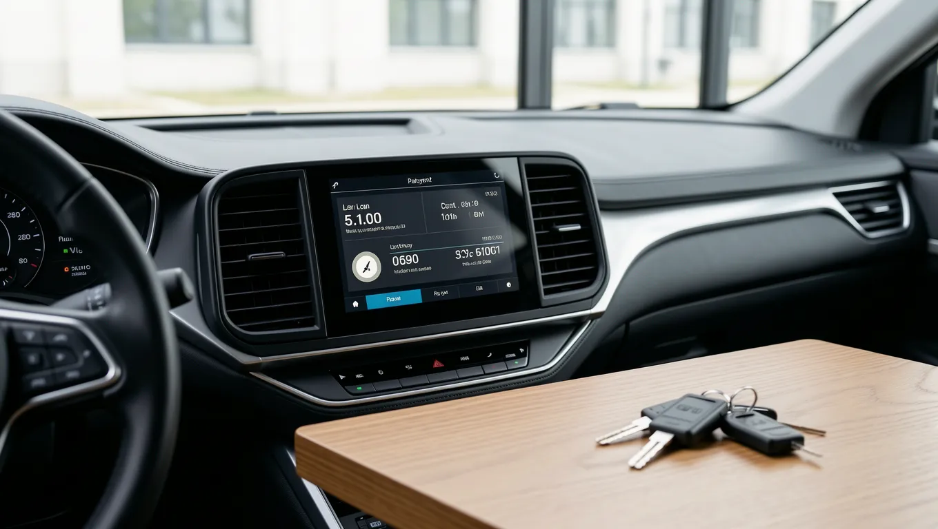 Close up of a car dashboard displaying financial data